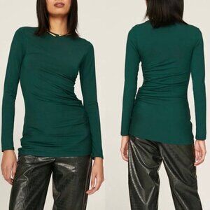 Marina Moscone x Rent the Runway Green Ruched Top Long Sleeve Size Small